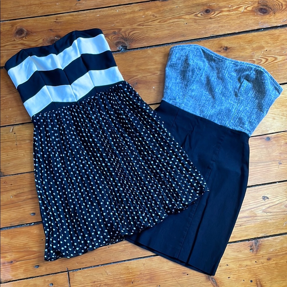 2 Stylish Strapless Dresses - Black and White / Black and grey